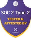 An Image of the SOC 2 Type 2 Badge Indicating the Company is Tested and Attested by Prescient Security.